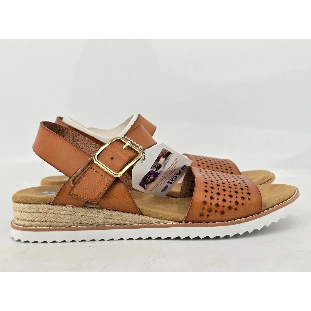 Skechers Bobs Desert Kiss Sandals Womens 9.5 Luggage Brown Perforated -New